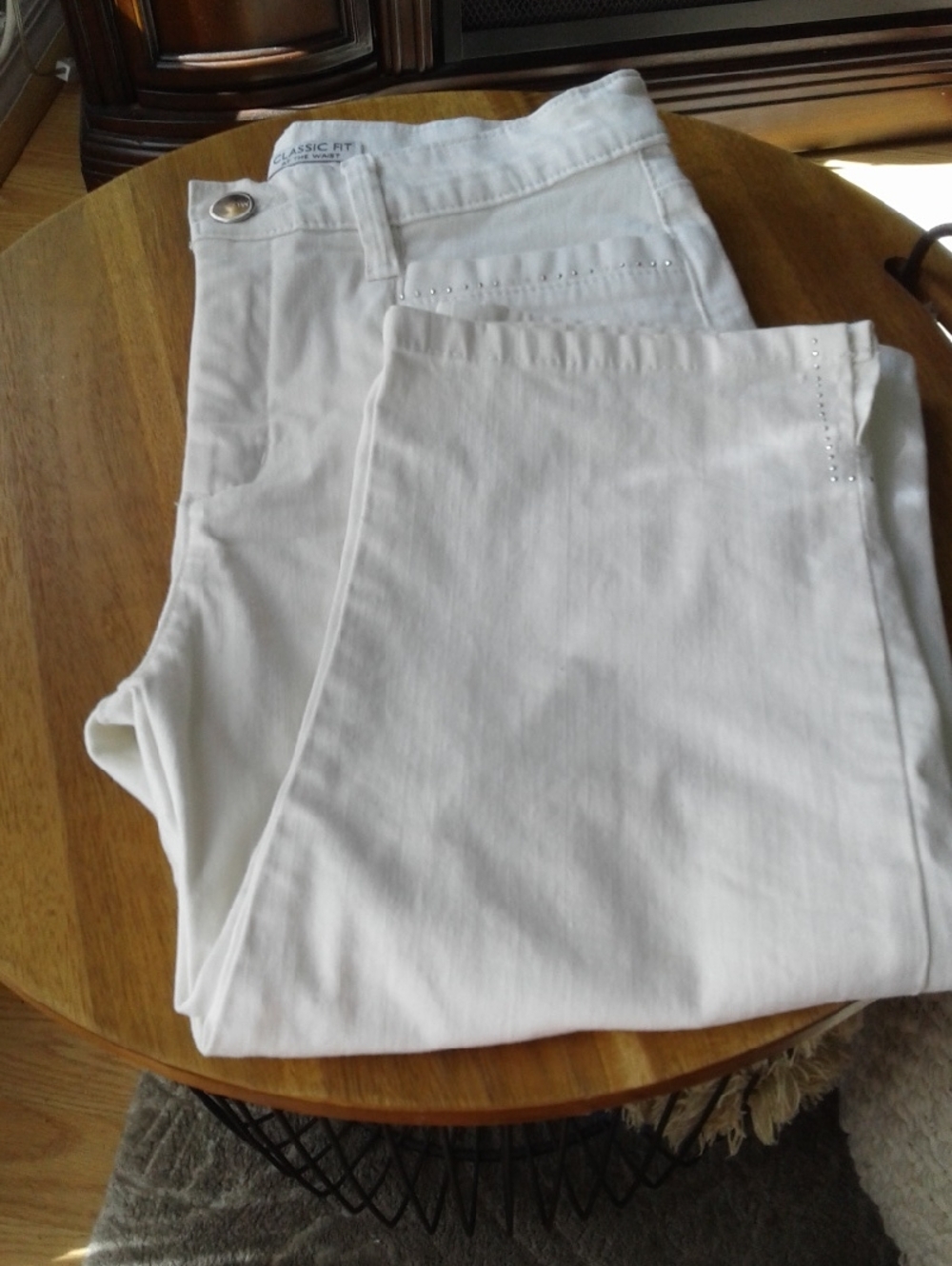 Classic Fit Women's White Jeans with Rhinestone Detail